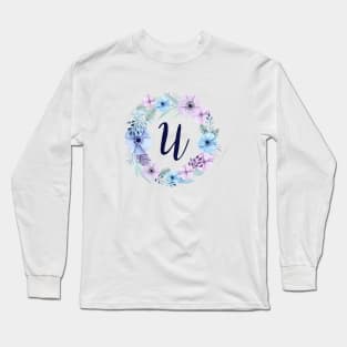 Floral Monogram U Icy Winter Blossoms Long Sleeve T-Shirt